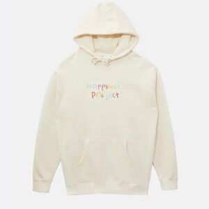 Happiness Project Cream Hoodie with Colorful Embroidery